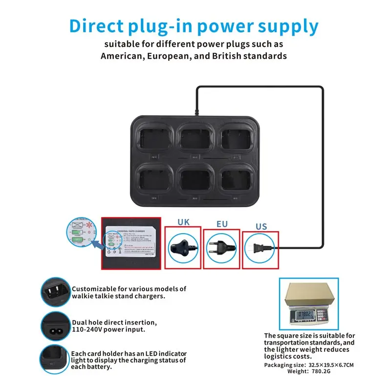 BF-888S walperforé-talperforé Batterie Six-Way Chargeur deux voies radio support chargeur Bureau Pour baofeng BF-888S BF-88E BF-777S BF-666S