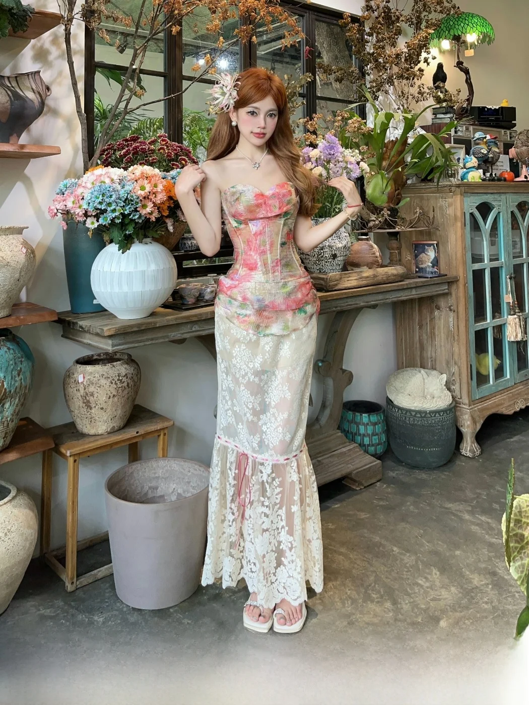 

Милый романтический комплект с кружевной юбкой MOXI Tintoretto, женская модная повседневная одежда среднего и лета, юбка-миди, ансамбль