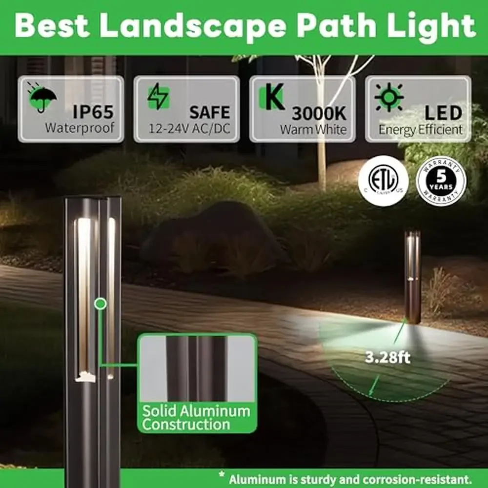 12 Pack LED Landscape Pathway Lights Outdoor Waterproof 3W 110LM ORB Aluminum Garden Yard Low Voltage 12V Path Lights Safe Kids