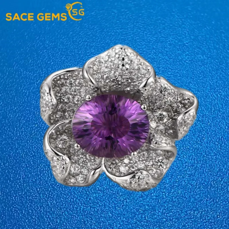 

SACE GEMS New 925 Sterling Silver Resizable Luxury Natual Amethyst Rings for Women Engagement Cocktail Party Fine Jewelry Gift