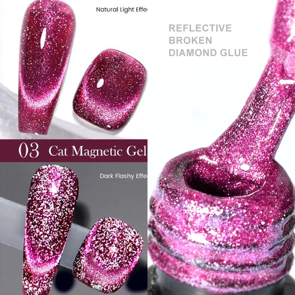 Polonês de gel reflexivo gato, Mergulhe magnético fora, Gel Sparkle for Salon, Decoração de unhas para casa, Manicure Glitter Cat Eyes Design