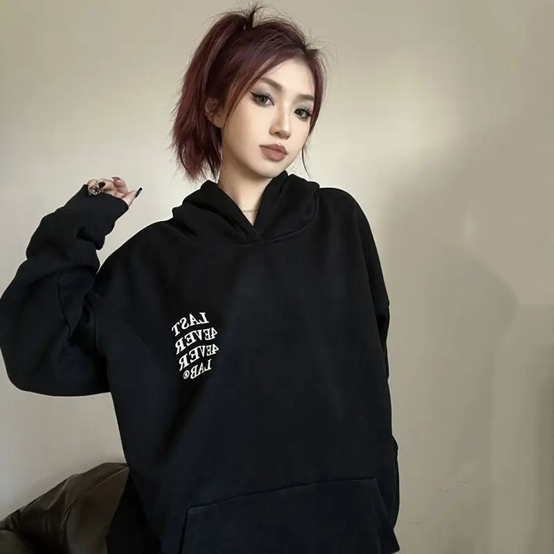 Female Clothes Hooded Tops Letter Printing Sweatshirts for Women Brown Sport Hoodies with Orint on Text Cotton Harajuku Fashion