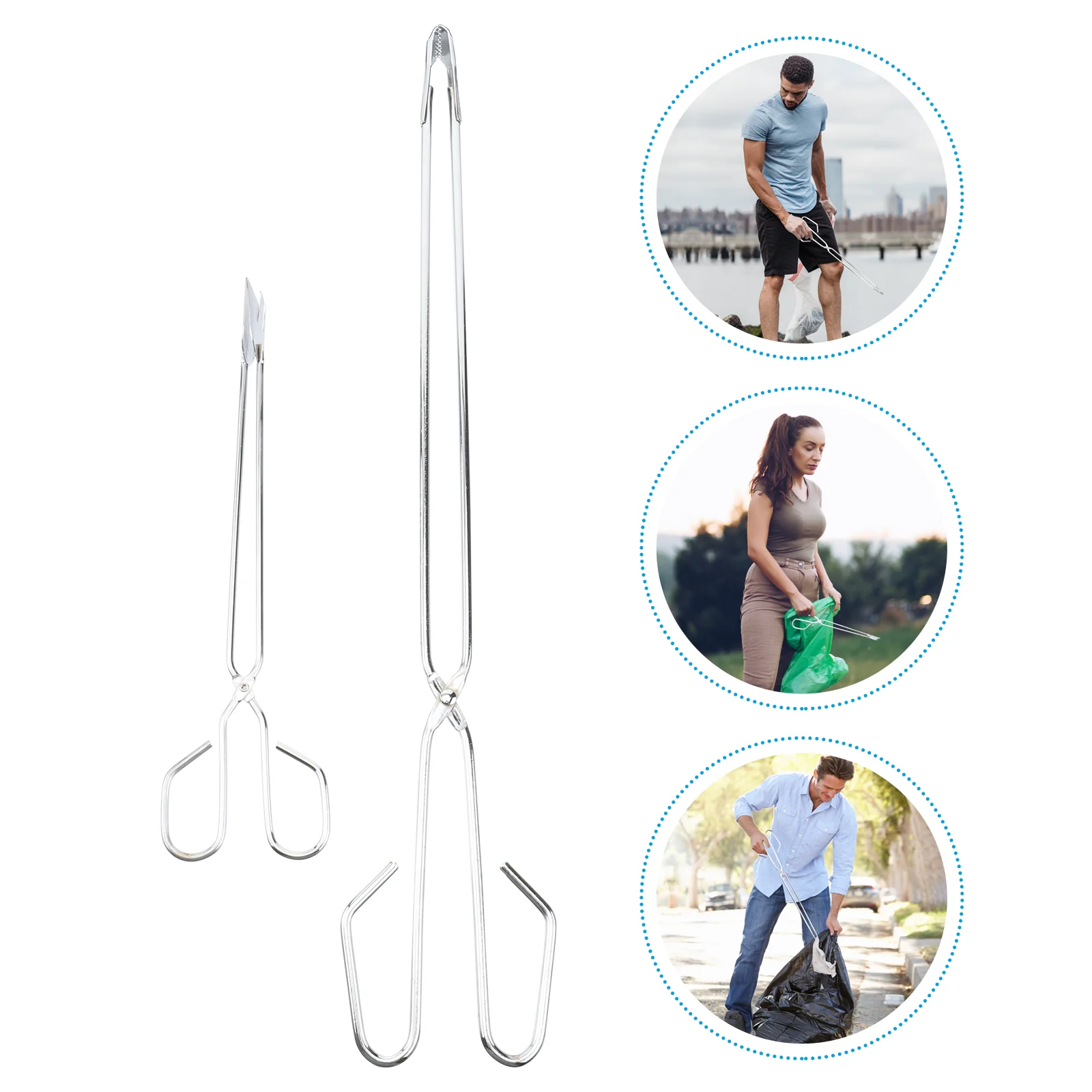 2 PCS Garbage Pick up Tool Tongs Scissor for Grilling Stainless Steel