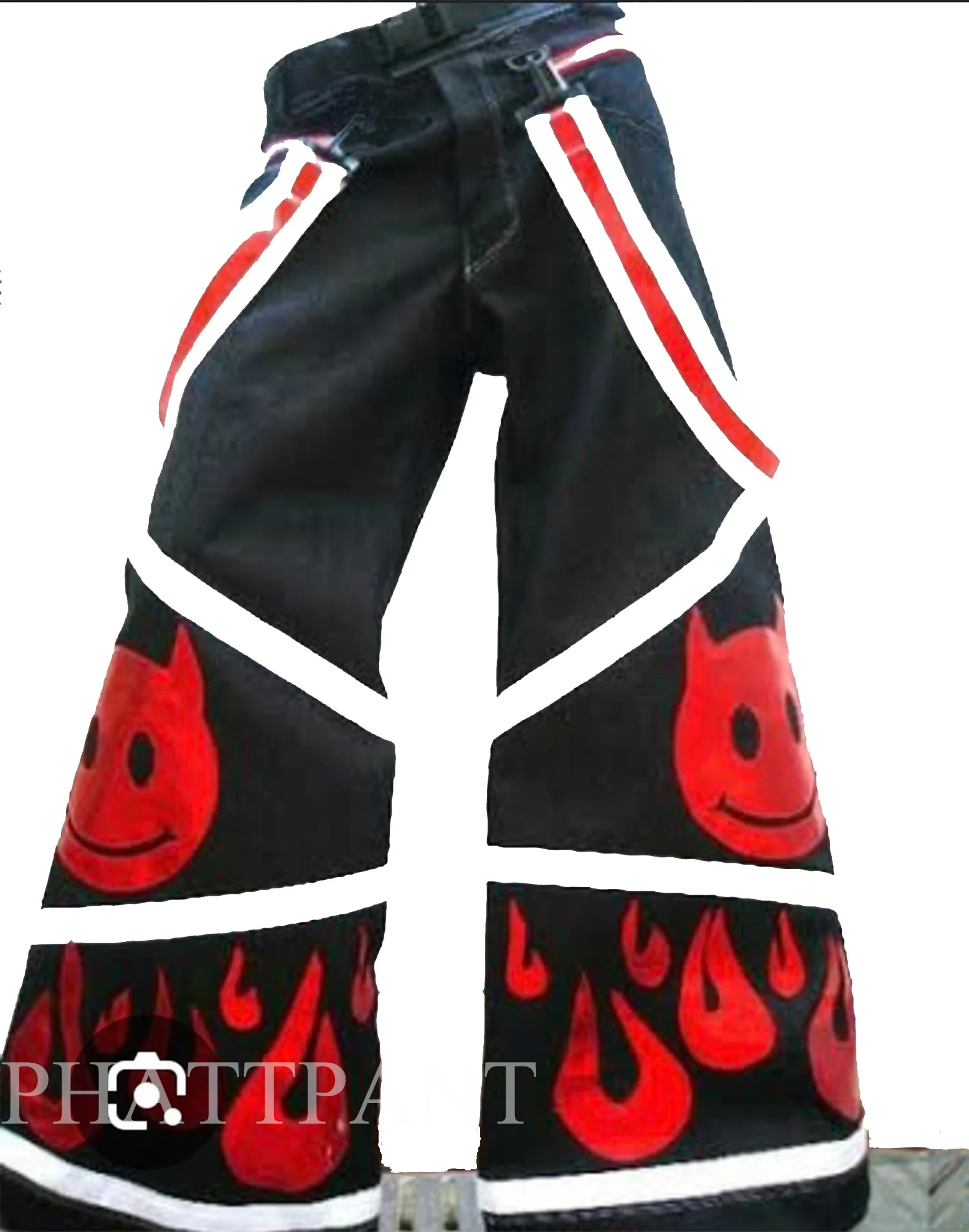 Celana phats celana rave gear reflektif pakaian tari celana reflektor merah iblis dengan Merah Hitam suspender 2025001