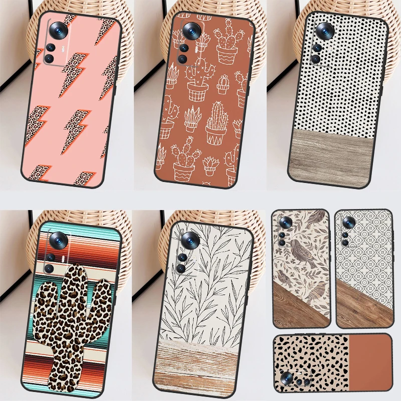 Boho Botanical Leaf Cow Cactus Case For Xiaomi 13 13T Pro 12T 11T 12 Lite 12X POCO X3 X5 Pro X4 F4 GT M5 M5s F3 F5 Funda