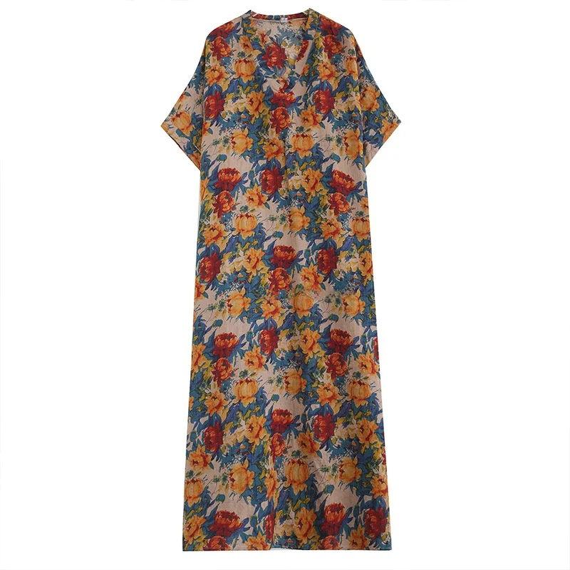 

Летняя женская тонкая хлопково-льняная пляжная юбка большого размера с v-образным вырезом, свободная праздничная пляжная юбка в стиле ретро, скрывающий халат для мяса