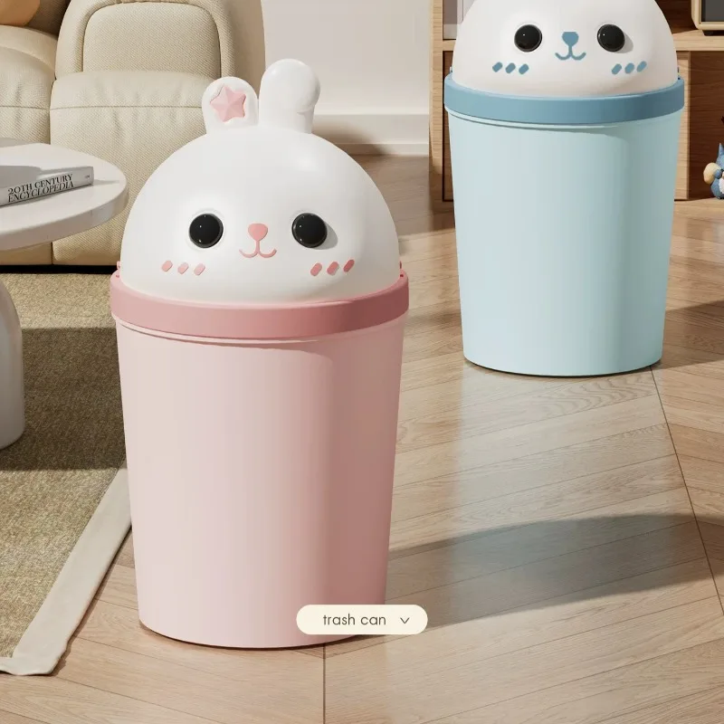Trash Can Cute Bedroom Female Cartoon with Lid Bathroom High Value Large Capacity Household 2026 New Model Cubo Basura Cocina