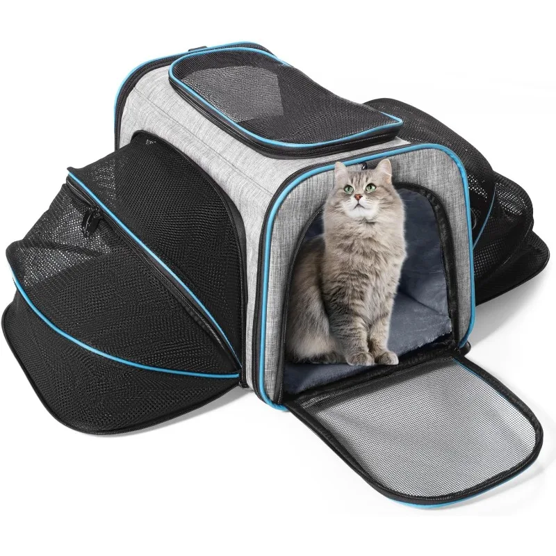 Cat Carrier,2 Sided Expandable for Travel,Collapsible Soft-Sided Carriers with Removable Fleece Pad