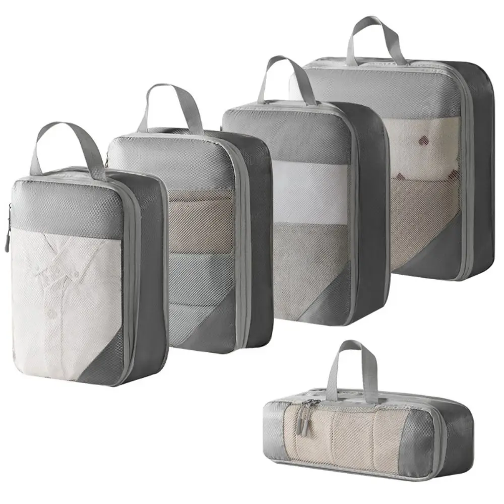 Folding Compression Packing Cubes Mesh Travel Accessories Expandable Packing Organizers Lightweight Luggage Storage Cases