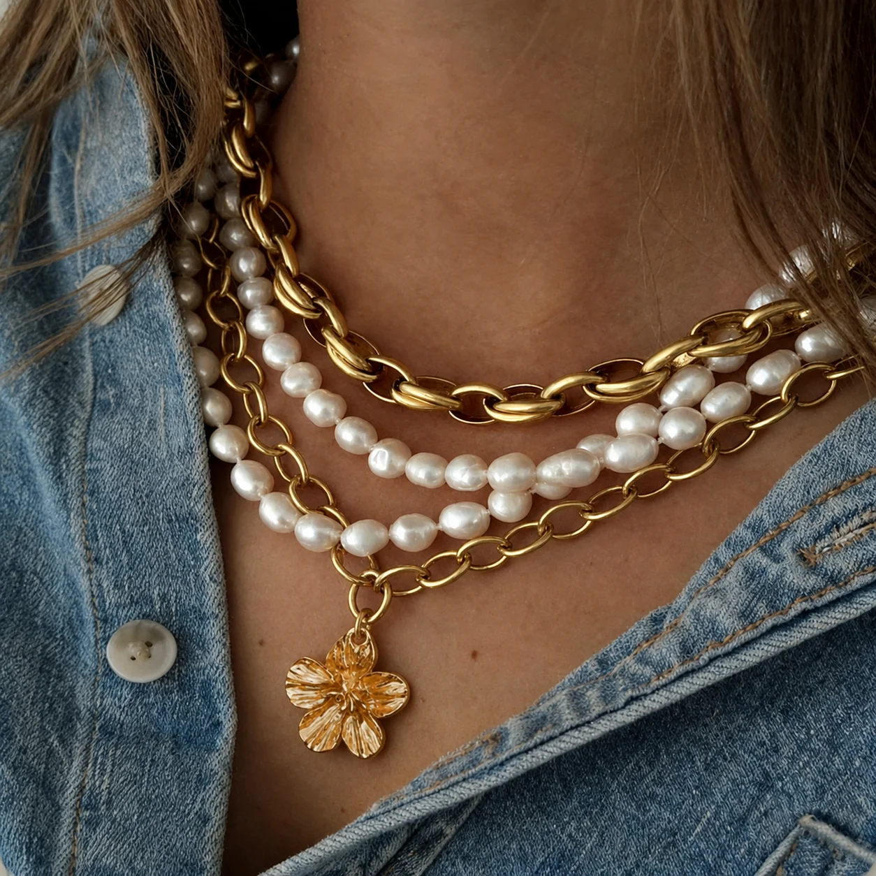 4-teiliges Vintage-Set mit unregelmäßigen Perlenketten für Damen, elegante Luxus-Barock-Perlenanhänger-Halsketten, Urlaubs-Statement-Schmuck, neu – Detail 4