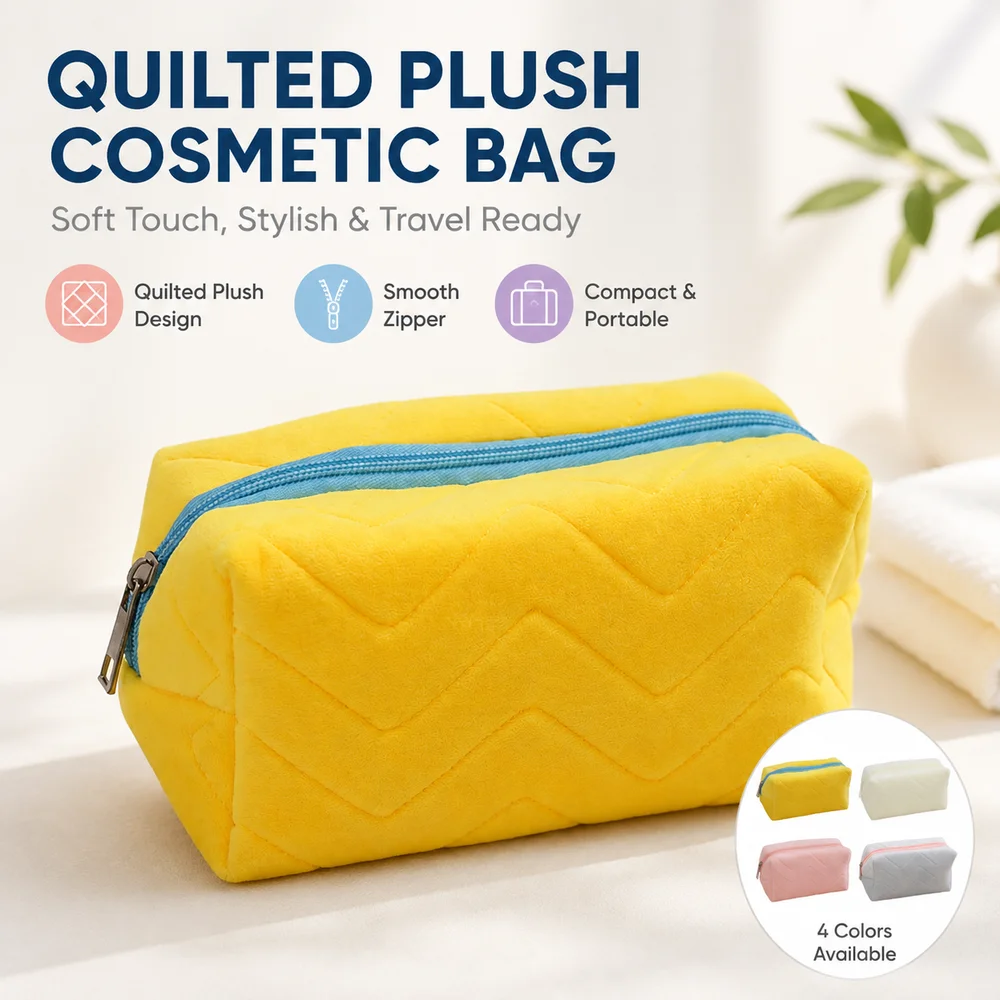 New Quilted Cosmetic Bag Zipper Closure Portable Toiletry Bag Soft Fabric Pastel Colors Storage Pouch Toiletry Organization