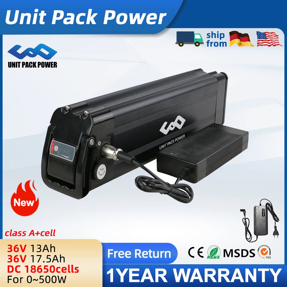Batteria al Litio Pieghevole Silverfish 36-48V 13-17.5Ah per Bici Elettrica da Montagna, Batteria Li-ion per Motore 400W-700W