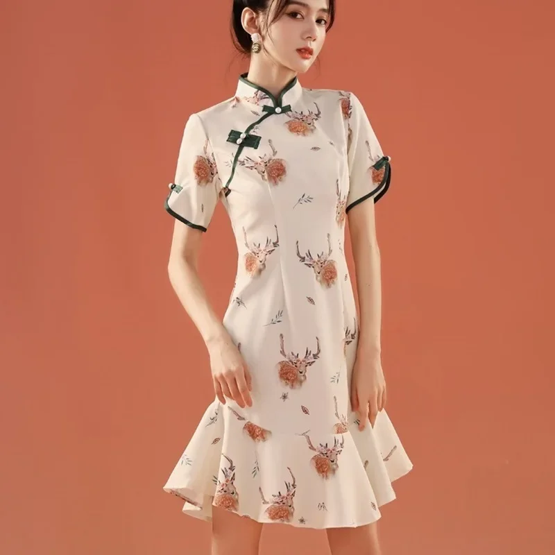 2024 Fashion Summer Chinese Dress Qipao Improved Exquisite Retro Chinese Style Cheongsam Dress Streetwear Mermaid Dress 12380