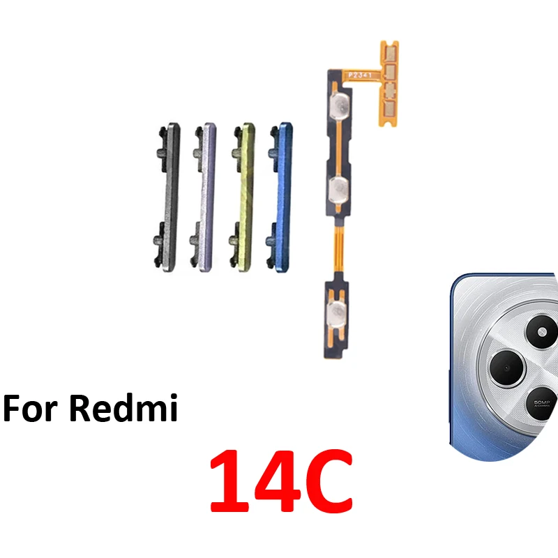 For Xiaomi Redmi 14C 4G 5G Phone Volume Button Up Down External Key Internal Power On Off Control Flex Cable Parts Black