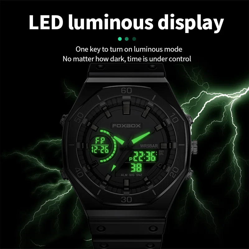 FOXBOX Top Brand Digital Watches For Man Original Silicone Strap Man’s Watch Waterproof Luminous Calendar Relogio Masculino 2024