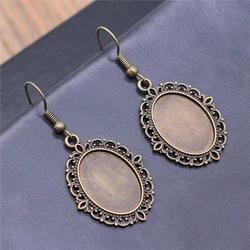 Vintage Antique Bronze Color 13x18mm Oval Simple Style Cameo Cabochon Pendant Base Setting Dangle Earrings Fit Women Party Gift