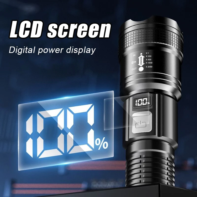 Super Bright Flashlight Built-in 4800mAh Battery High Power Led Flashlight Ultra Powerful Tactical Torch Outdoor Camping Lantern