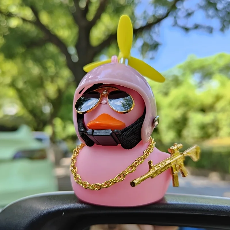 1PC pink helmet, pink duck car decoration, rearview mirror decoration