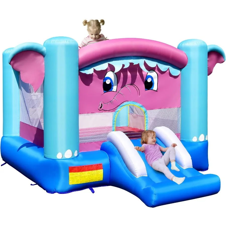 Aufblasbares Hüpfhaus, 3-in-1-Hüpfhaus mit Elefantenmotiv, Hüpfburg für Kinder mit Gebläse, Rutschen, Hüpfburg für drinnen und draußen
