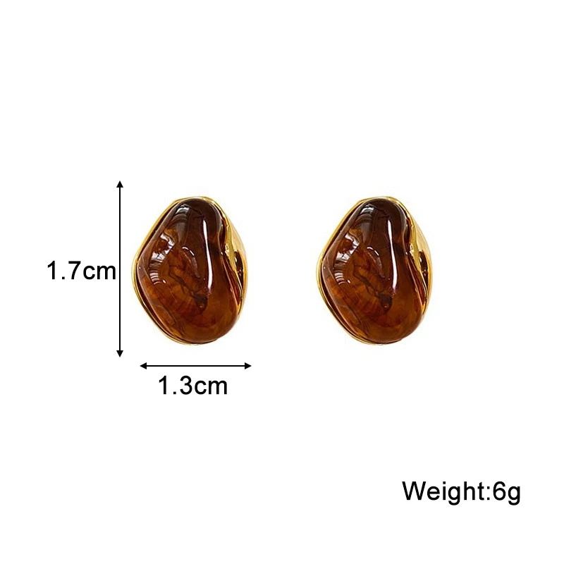 Irregular Amber Color Geometric Women's Stud Earrings Brown Imitation Stone Acrylic Small Earrings for Ladies 2025 new in