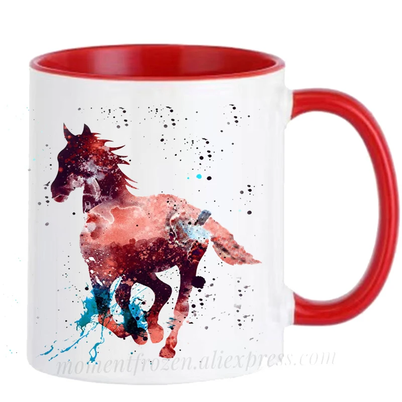 Watercolor Horse Mugs for Home Decor,Coffee Mugs, Tea Cups, Equestrian Gifts,Horseman Rider, Milk Teaware, Drinkware, Coffeeware