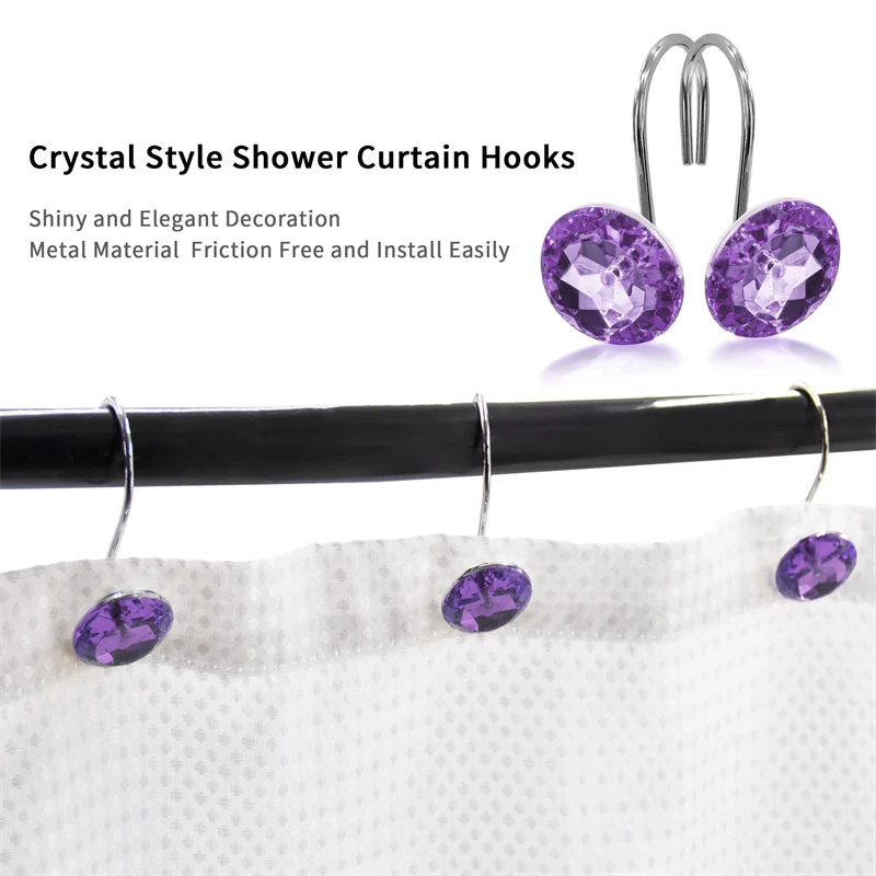 New 12Pcs Acrylic Round Bling Rhinestone Shower Curtain Hooks Bathroom Supplies Round Rhinestone Easy Install Bathroom Supplies