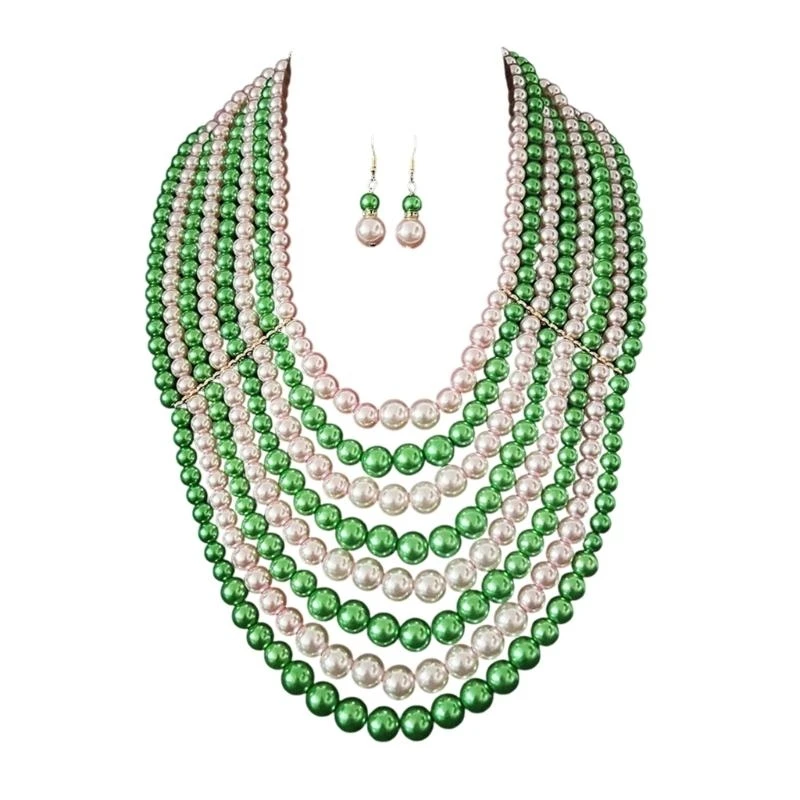 CORD Sophisticated Multi Layer Faux Pearls Necklace Earrings Delicate Evening Wear