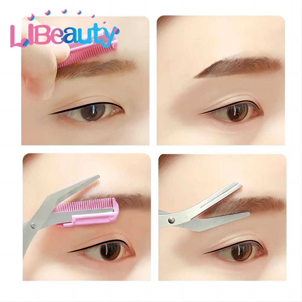 Libeauty 1PC Safe Eyebrow Trimmer Stainless Steel Eyebrow Scissors With Comb Hair Removal Shaver Eyebrows Shaping Makeup Tool