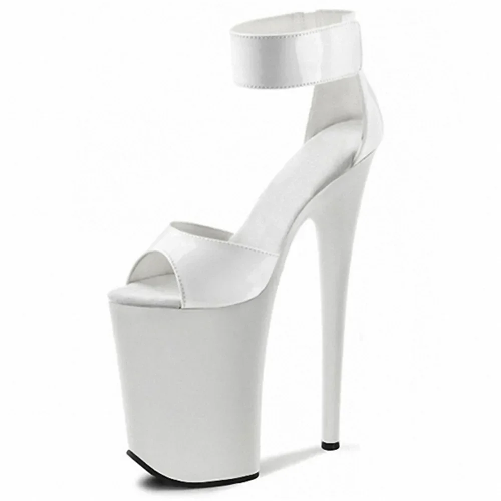 20cm Super High Heels, Large Size Model Catwalk Sandals, Thin Heel, White Anti-slip Steel Tube Dancer Slippers