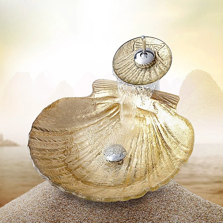 

Bathroom tempered glass table basin household wash basin simple personality art wash basin gold