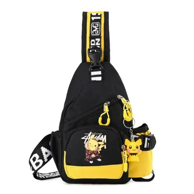 Children\'s Shoulder Bag Men\'s and Women\'s Chest Bag Canvas Youth Sports Pikachu Crossbody Bag Handbag Chest Belt Waist Bag