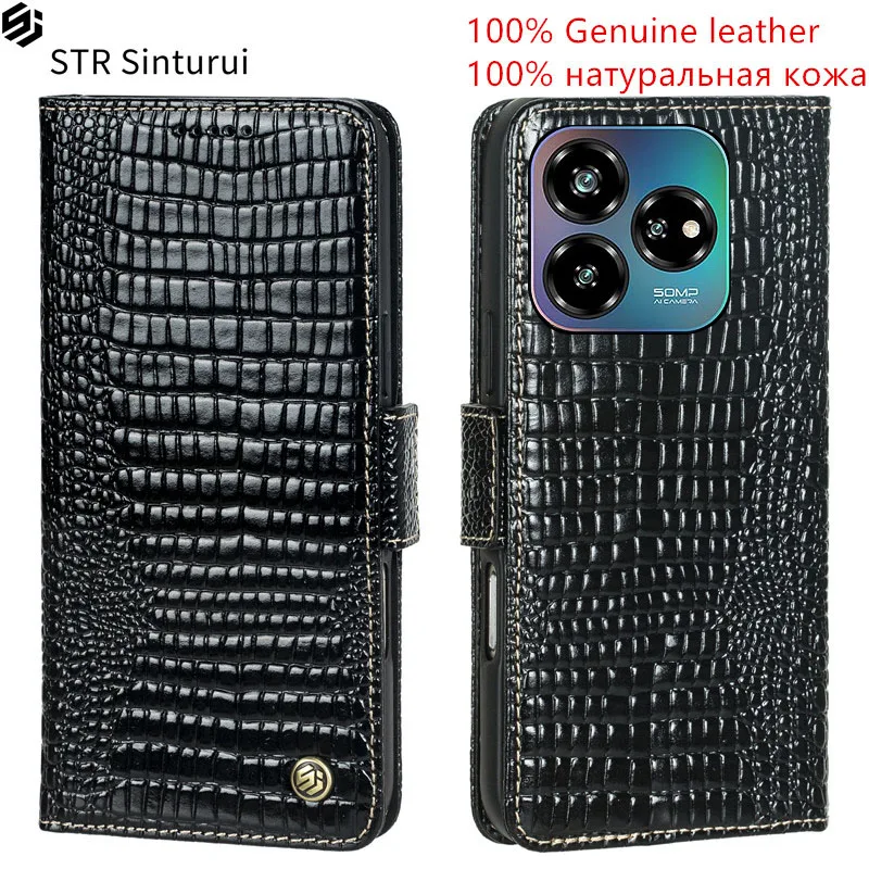

STR 100% Genuine leather lizard grain card Slot Wallet Cover For ZTE Axon 60 Lite 41 40 30 Ultra Pro Flip shockproof phone Case