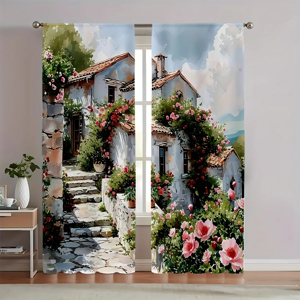 2 Panels Set, Contemporary Floral Blackout Curtains, 41.3