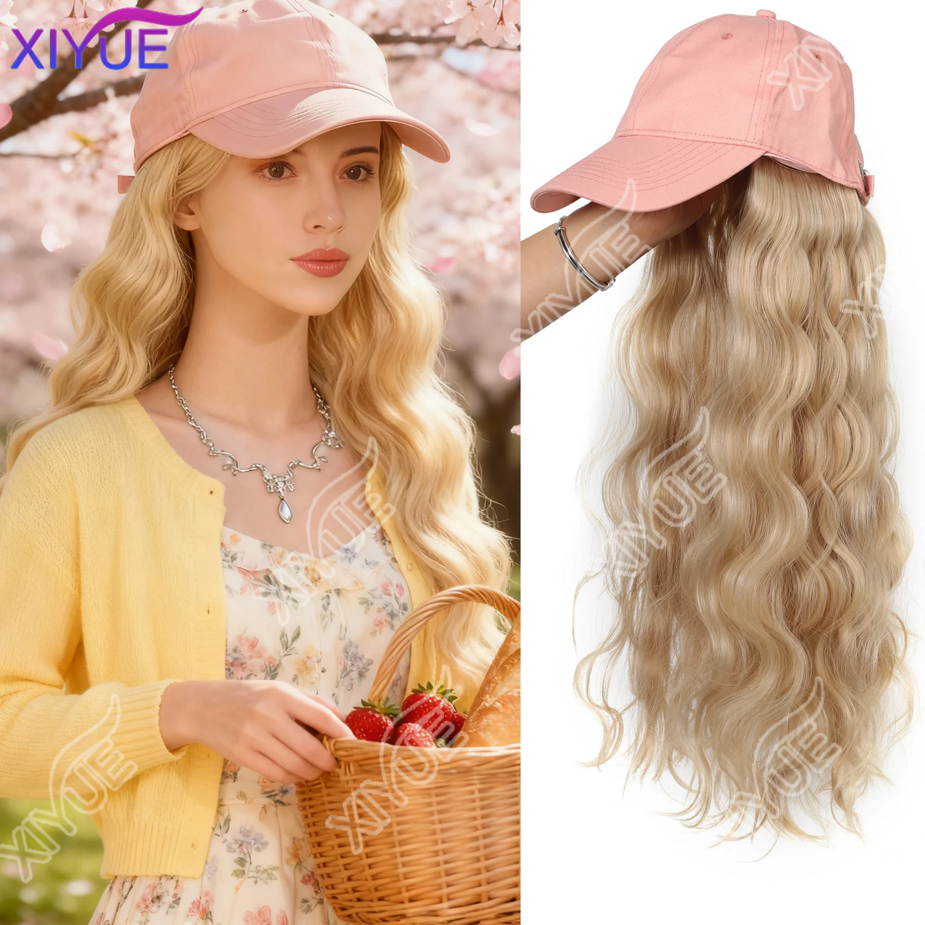 

XIYUE розовая шляпа, парики, шапка с волосами, парик, светлые прямые волосы, синтетические волосы, женские повседневные вечерние, высокая температура