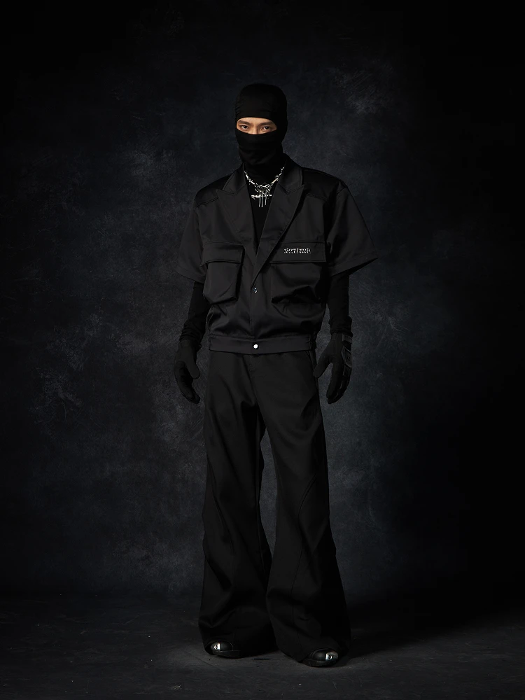 High Street Pant Men's Fashion Casual White Versatile Loose Slightly Flared Pants Trousers with Pleated Layered Feel