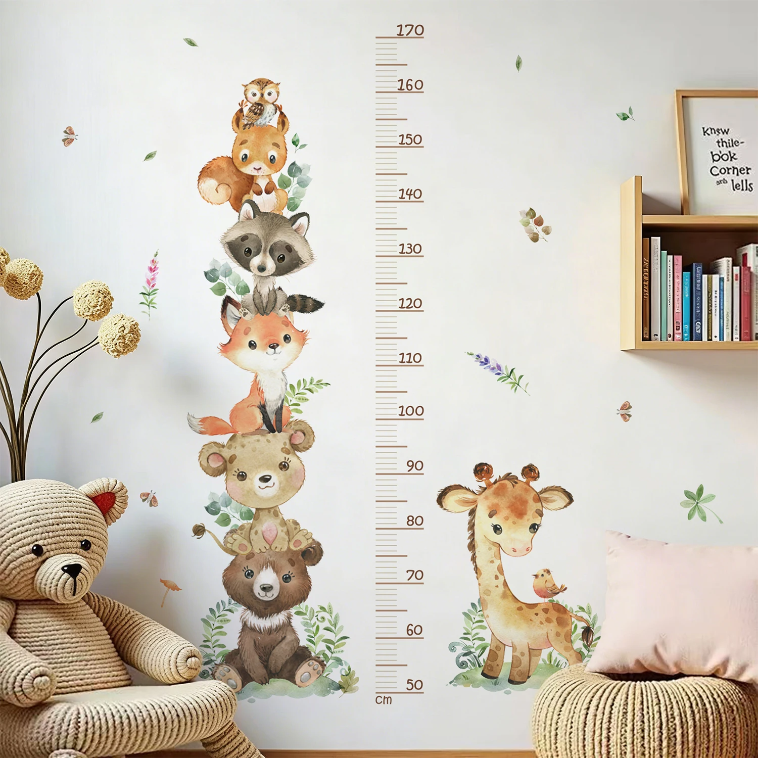 Cute Nordic Animal Height Measure Bear Fox Wall Stickers Kids Grow Chart PVC Wall Decals for Kids Room Baby Nursery Room