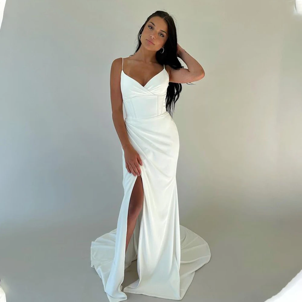 Sexy Spaghetti Straps V-neck Sheath Wedding Dresses Side Slit Custm Made Bridal Grown 2024 Vestido De Noival