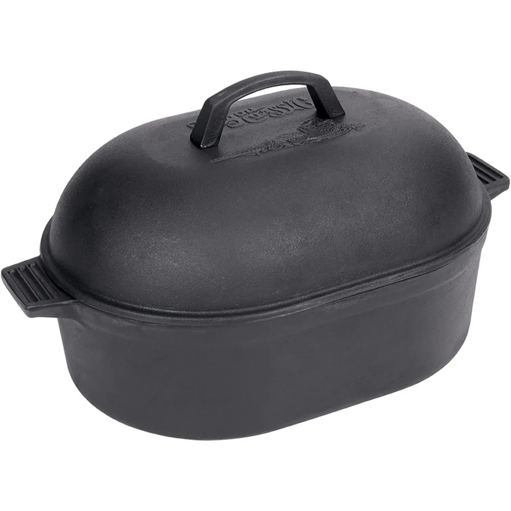 

Bayou Classic 7418 12-qt Cast Iron Oval Roaster Features Domed Cast Iron Lid Perfect For Slow Cooking Roast Turkey Chicken Ham