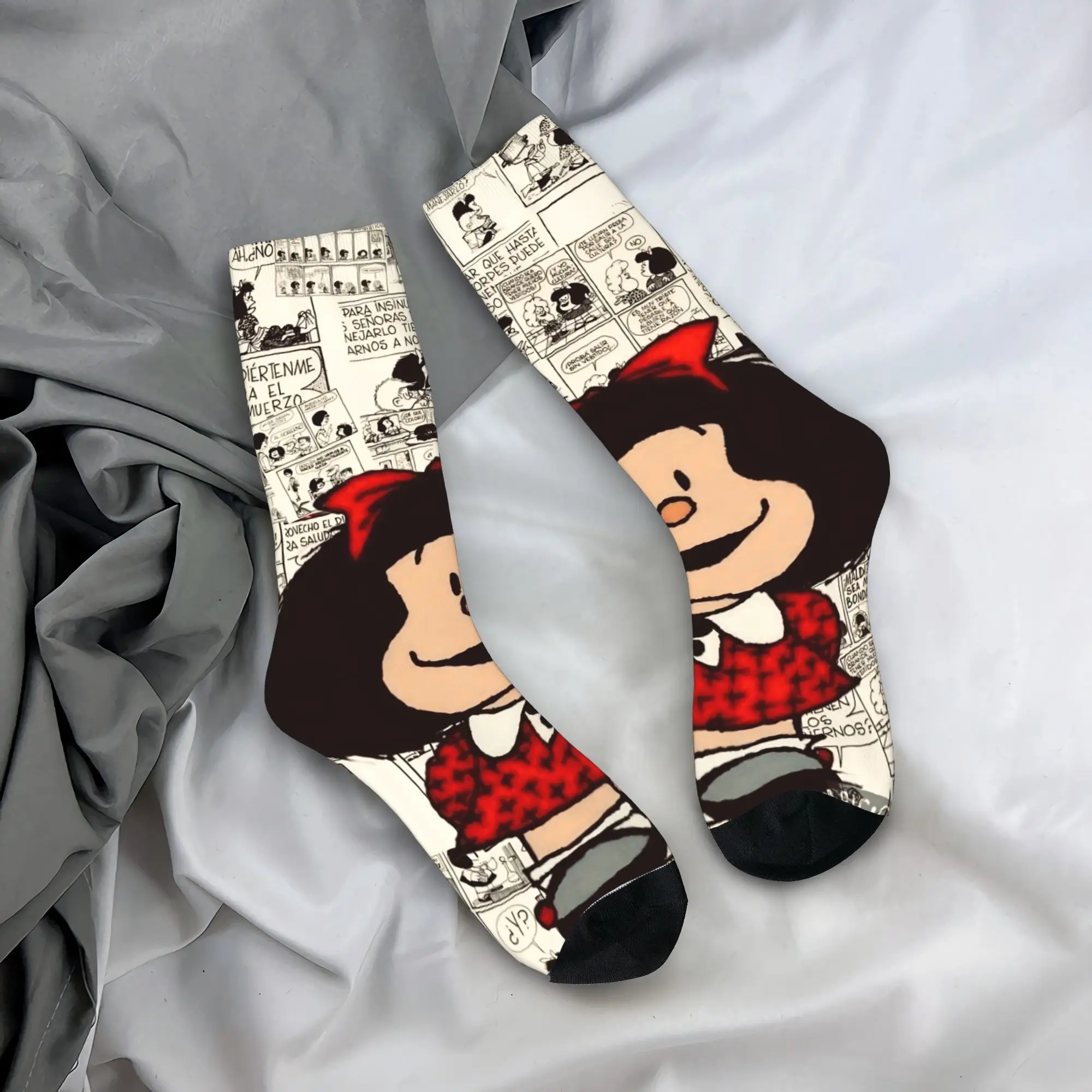 Mafaldas calcetines de dibujos animados medias góticas mujeres hombres cómodos calcetines al aire libre otoño calcetines antideslizantes personalizados