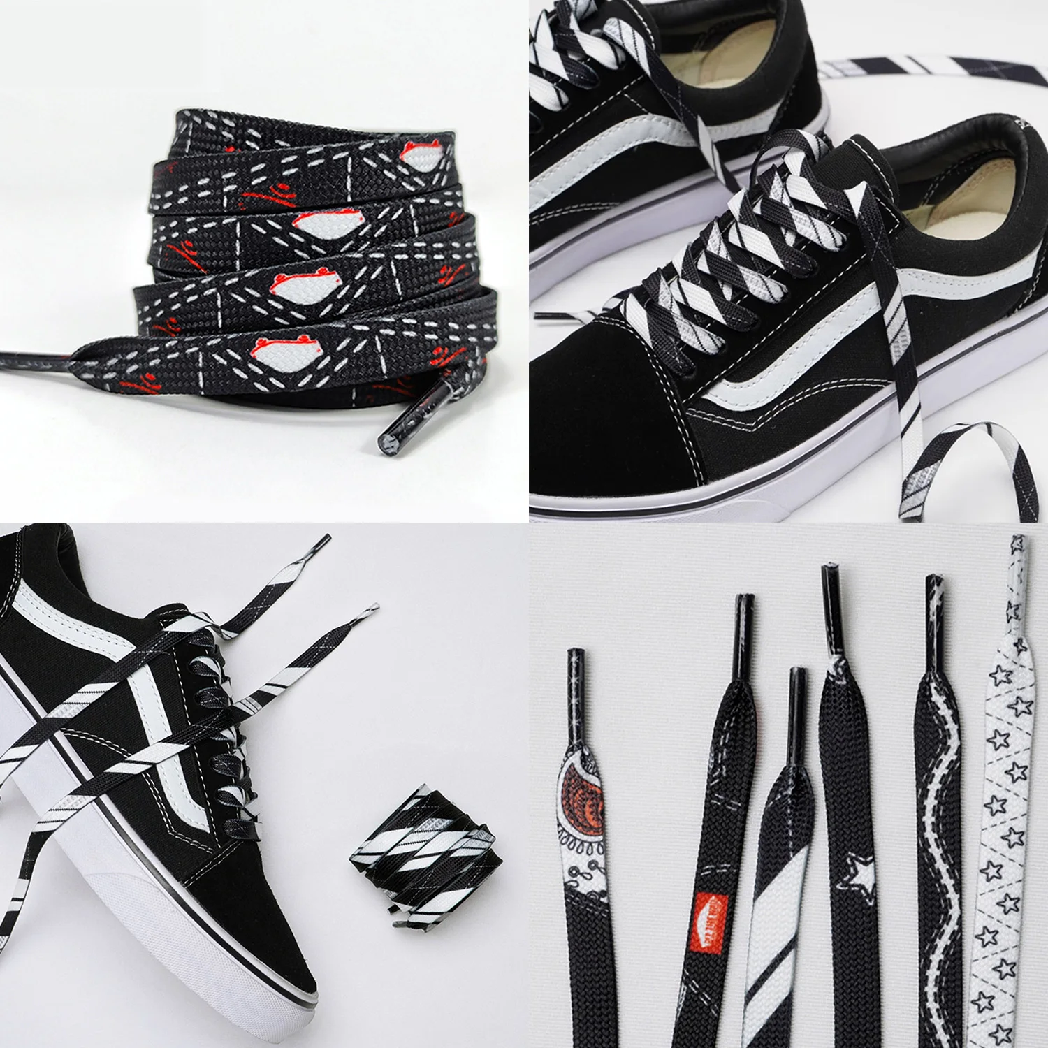 1 Pair Fashion Star Cashew Flower Print Shoe Laces Flat Shoestring Sneakers Shoe Strap Shoelaces 120cm