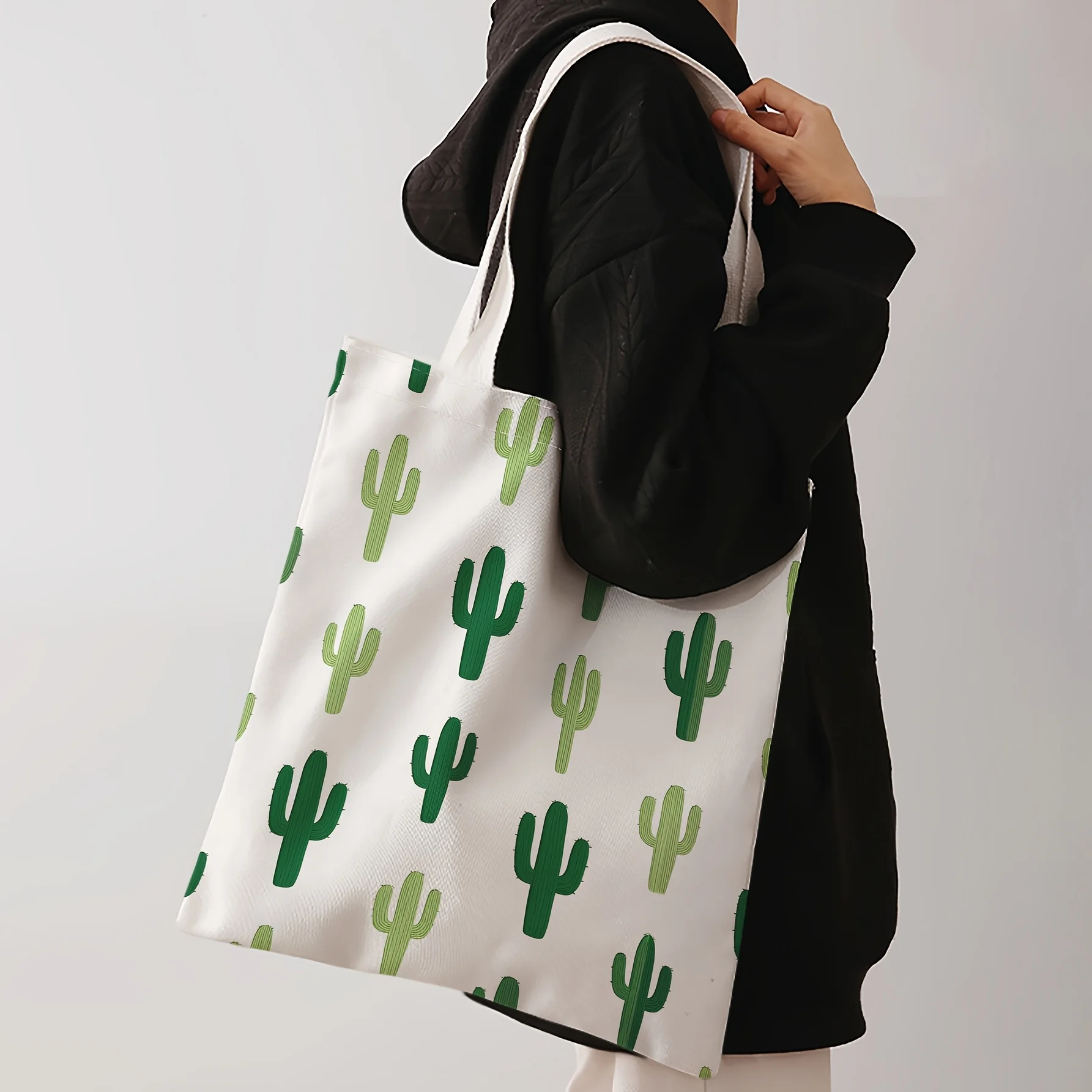 Cactus Pattern Printed Tote Bag, Reusable Handbag, Multi-Functional Shopping Bag for Strolling And Traveling, Exquisite Bag