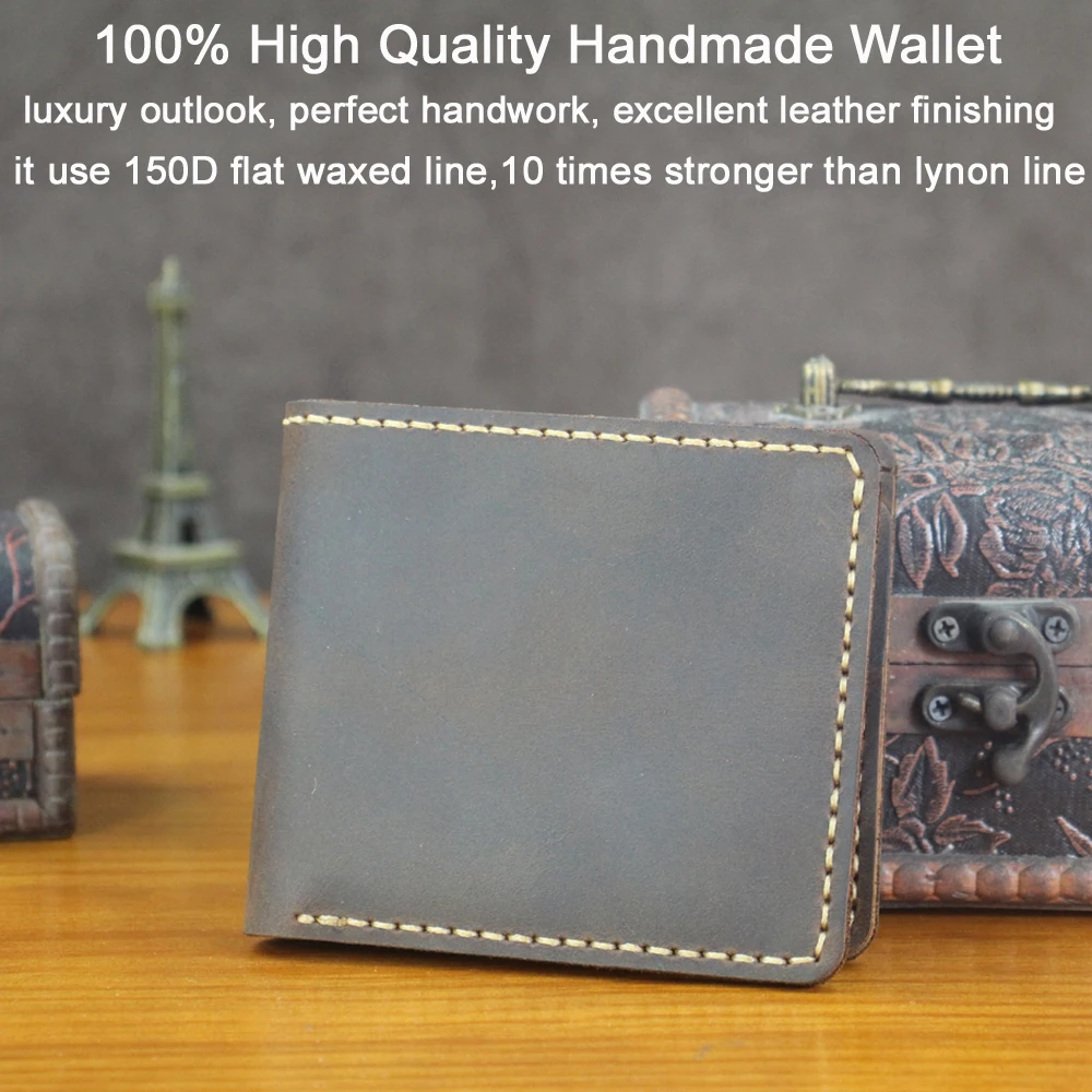 Luxury Handmade Genuine Leather Men Wallet Bifold Purse Male Short Wallet with Coin Pocket Money Clips Vintage Leather Money Bag