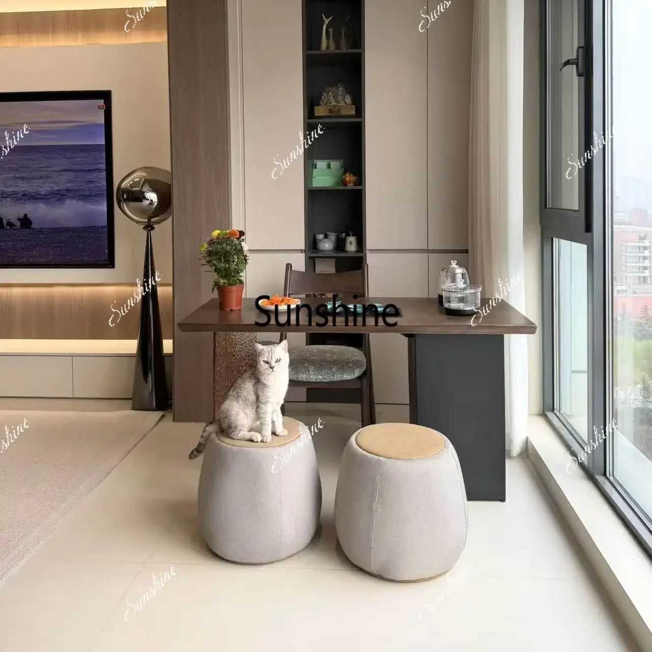 Living room solid wood tea table, household light luxury balcony tea tableTJ