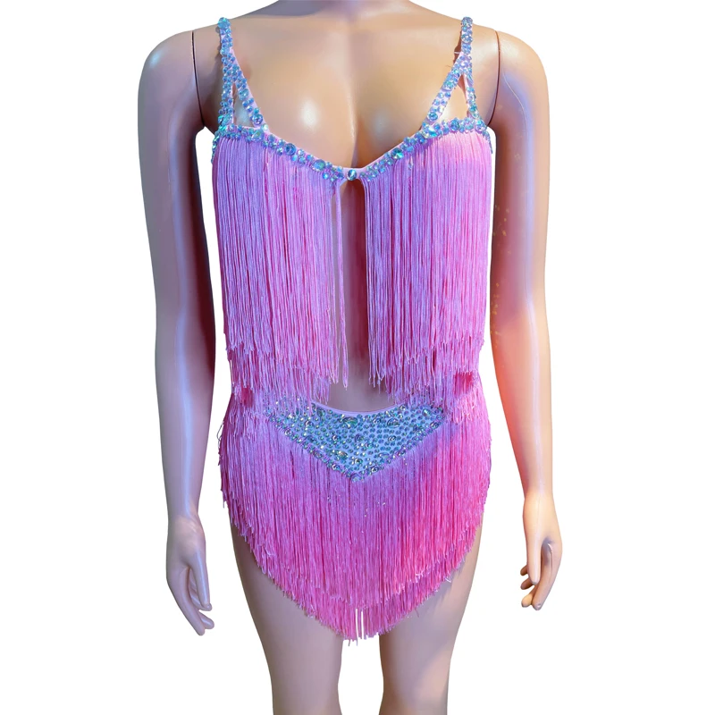 เซ็กซี่ Cutout POLE Dance เสื้อผ้า Full Fringed Rhinestones บอดี้สูทผู้หญิง Gogo Dancer เครื่องแต่งกายเวทีเทศกาลชุด XS8659