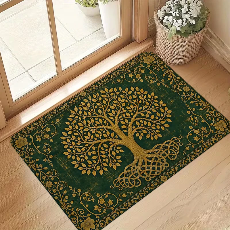 Stained Glass Colorful Tree of Life Doormat Rainbow Mosaic Art Pattern Mat Indoor Entryway Home Ornament Entrance Floor Rug