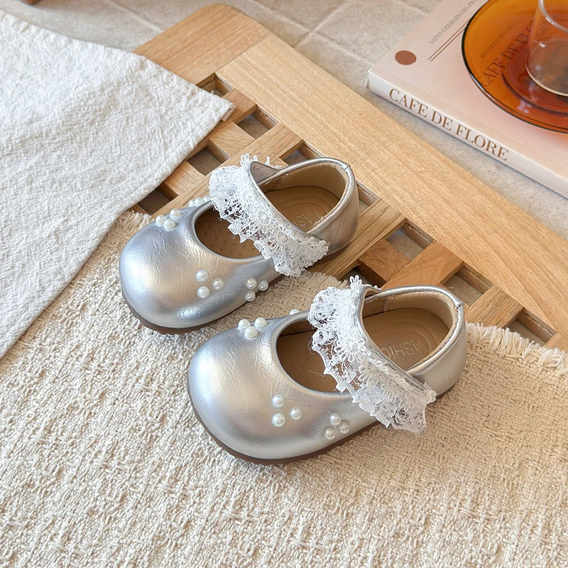 Mumoresip Sweet Girls Flat Shoes Round Toes Baby Walking Shoes Sweet Lace 2026 New Fashion Toddler Princess Shoes Soft Bottom view 3