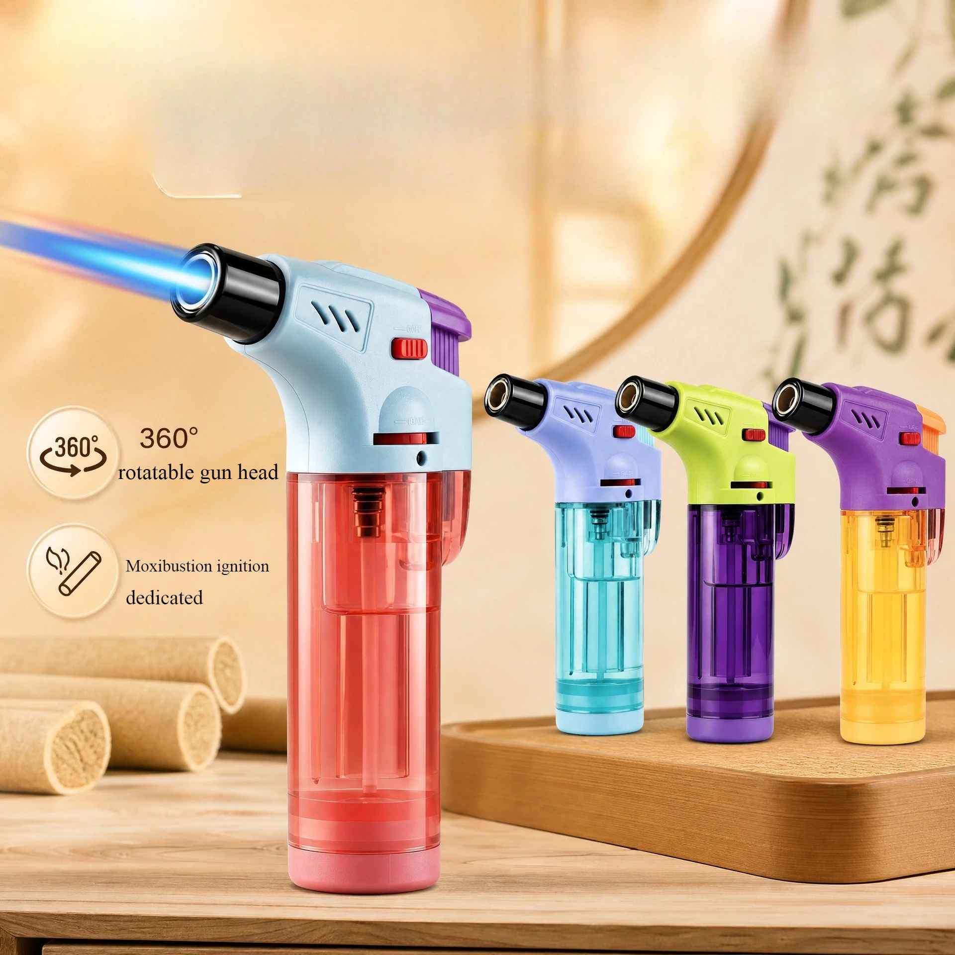 2026 New Windproof Creative Lighter Direct Gas Igniter Point Moxa Stick Cigar Baking Small Spray Gun