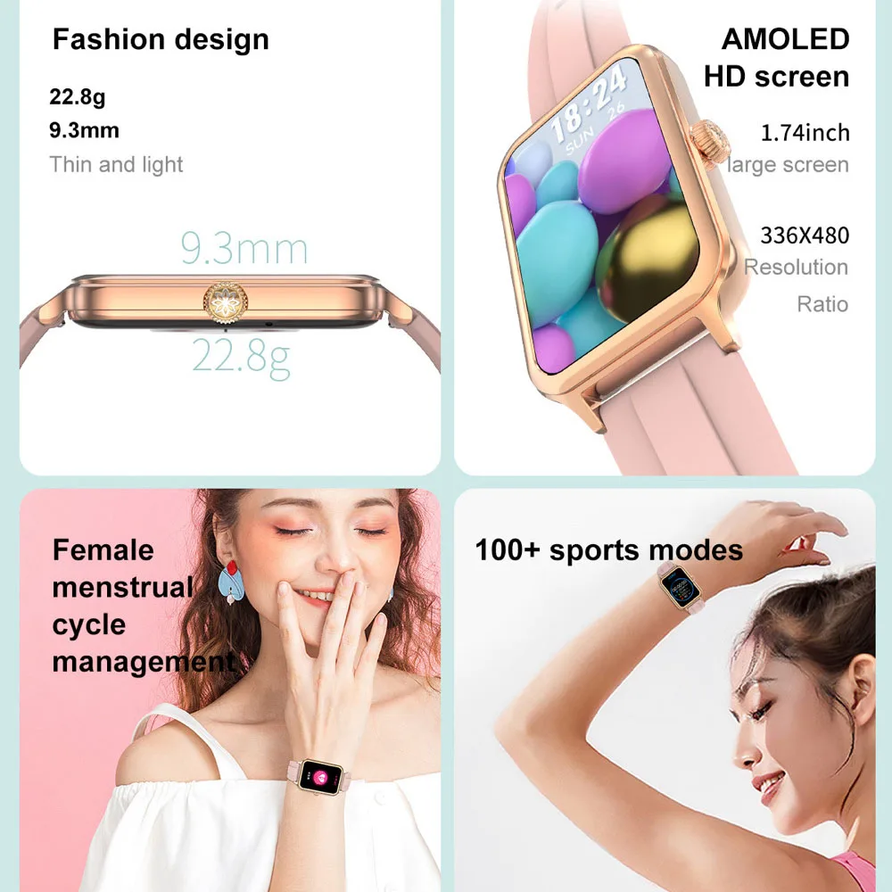 

2026 New Women Blue Tooth Call Sport Ultrathin Smart Watch Music Playing Heart Rate Blood Oxygen Lady Voice Assistant Smartwatch