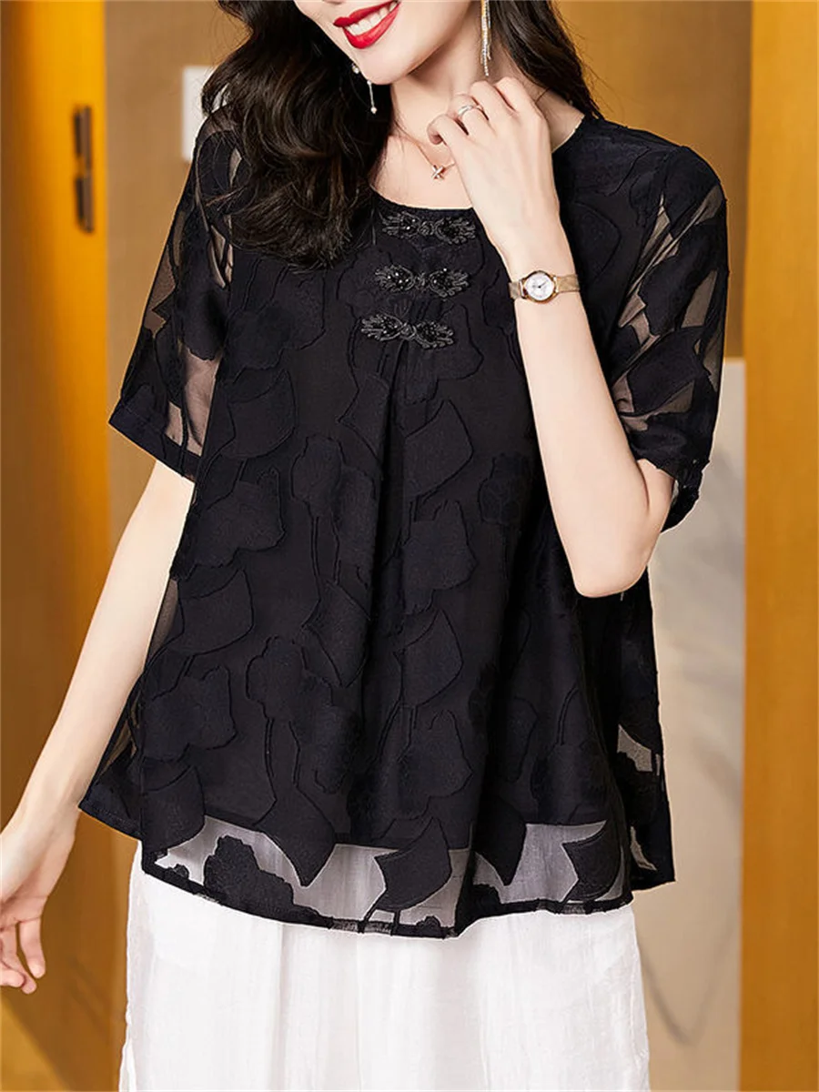 

4XL Women Spring Summer Blouses Shirts Lady Fashion Casual Half Sleeve O-Neck Collar Sexy Lace Embroidery Blusas Tops TT2216