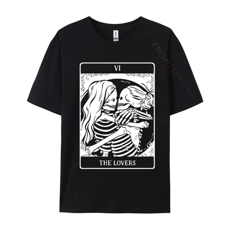

The Lovers Tarot Card Occult Goth Lesbian Skeleton Halloween Special Casual Custom T Shirts Cotton Men T Shirt Autumn